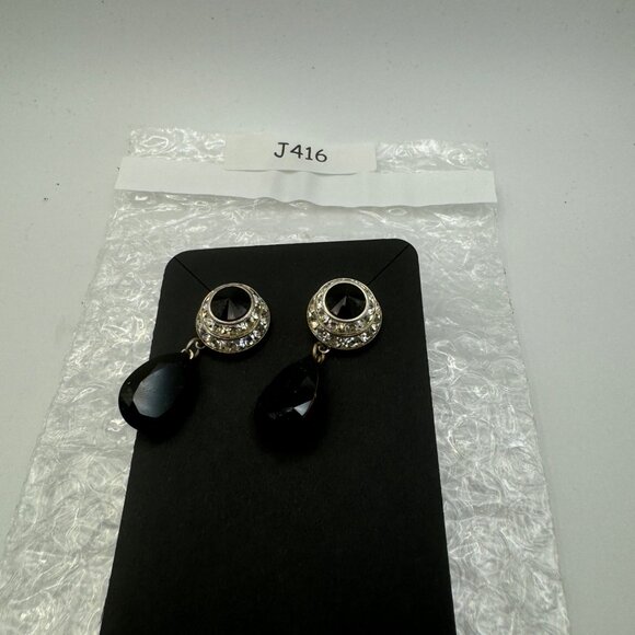 Vintage-Style Gold & Black Teardrop Dangle Earrings With Rhinestone Accents - Picture 5 of 5